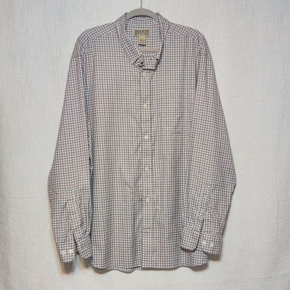 Duluth Long Sleeve Button Down Collared Red White Blue Uniform Plaid 2XL